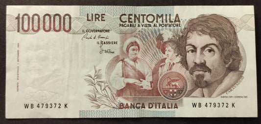 100000 LIRE CARAVAGGIO 1° TIPO LETTERA B 1985 SPL