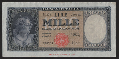 1000 LIRE ITALIA ORNATA DI PERLE (MEDUSA) 11/02/1949 BB+