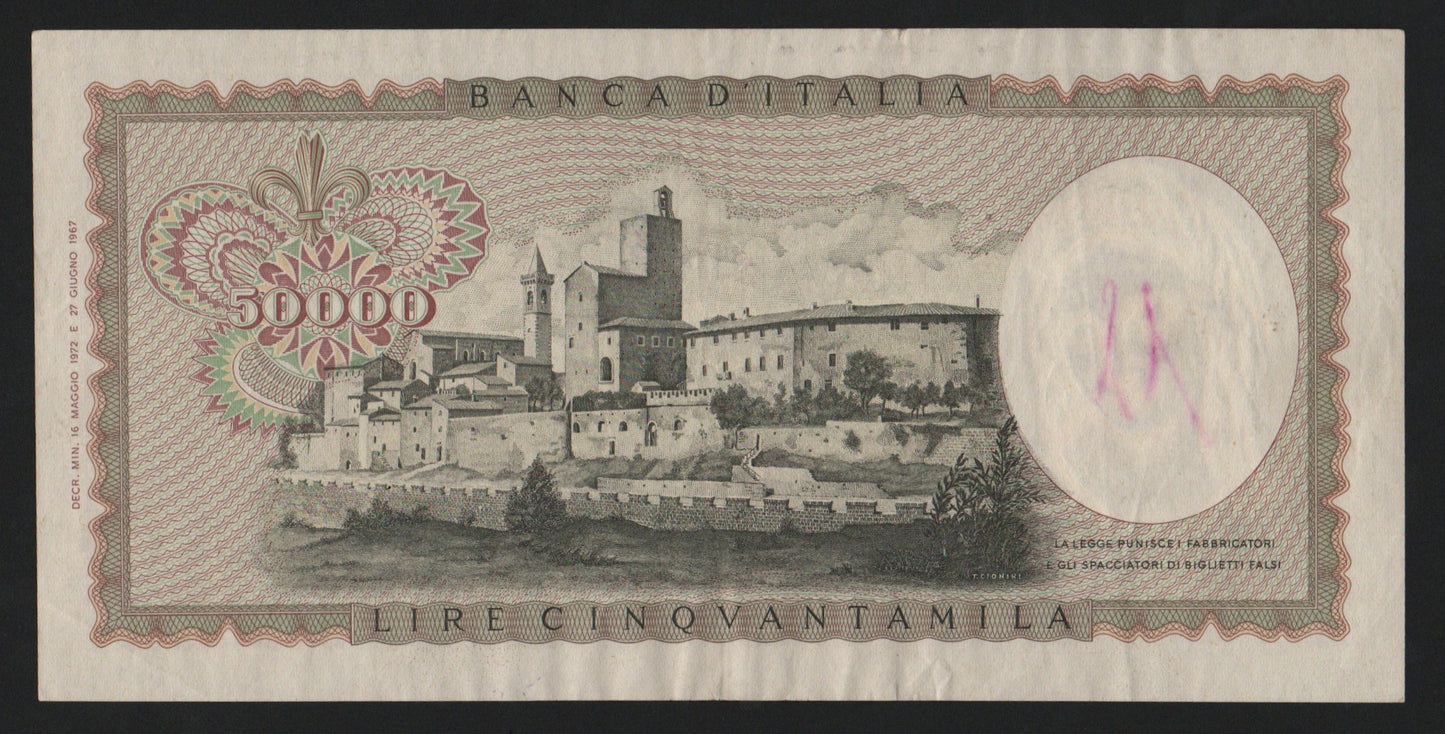 50000 LIRE LEONARDO DA VINCI 16/05/1972 BB