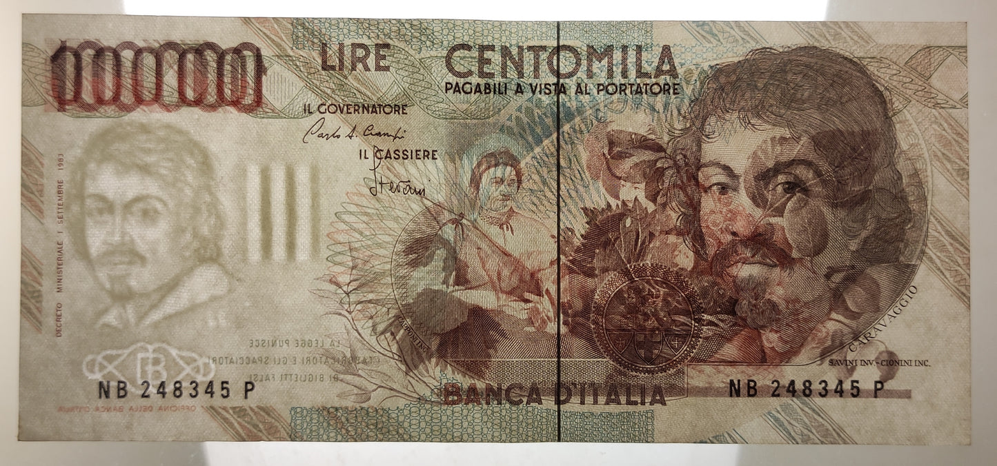 100000 LIRE CARAVAGGIO 1° TIPO LETTERA B 1985 BB+