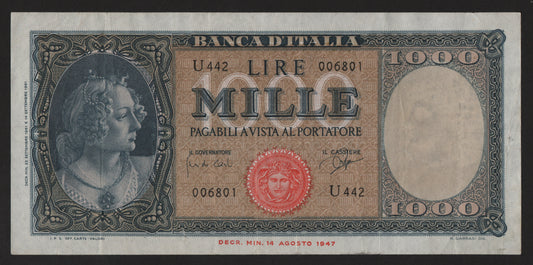 1000 LIRE ITALIA ORNATA DI PERLE (MEDUSA) 25/09/1961 BB