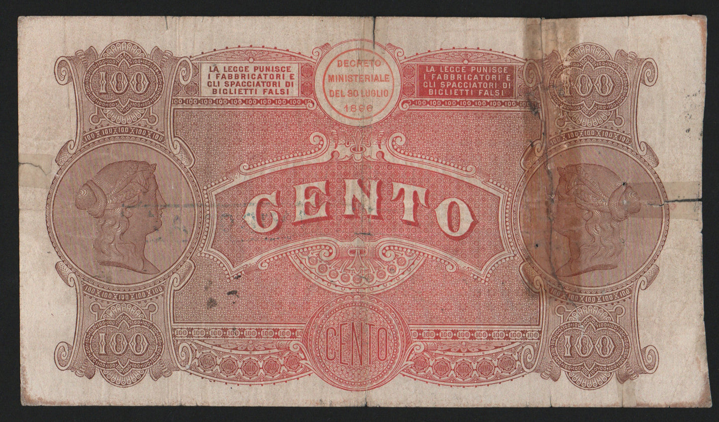 100 LIRE AGRICOLTURA BANCO DI NAPOLI 22/10/1903 R3 MB