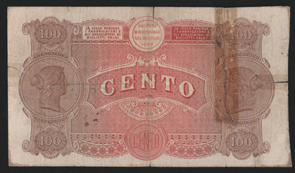 100 LIRE AGRICOLTURA BANCO DI NAPOLI 22/10/1903 R3 MB
