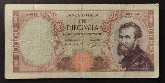 10000 LIRE MICHELANGELO 03/07/1962 MB+