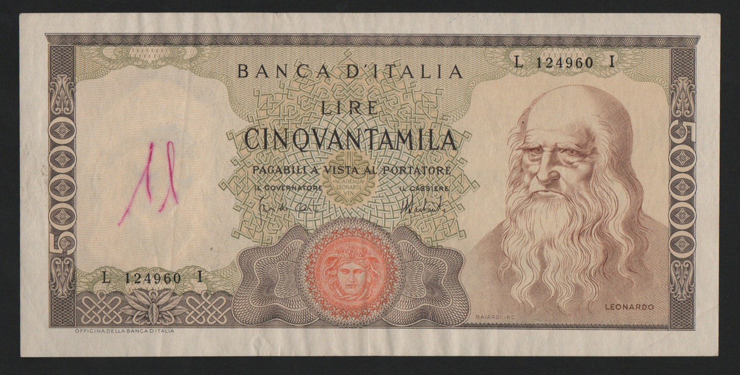 50000 LIRE LEONARDO DA VINCI 16/05/1972 BB