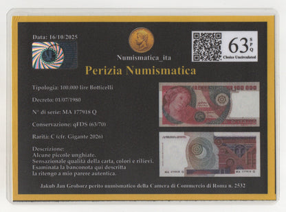 100000 LIRE BOTTICELLI 01/07/1980 qFDS
