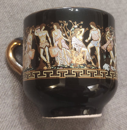 TAZZA E PIATTINO IN CERAMICA NERA E DETTAGLI IN ORO 24K - FATTO A MANO IN GRECIA