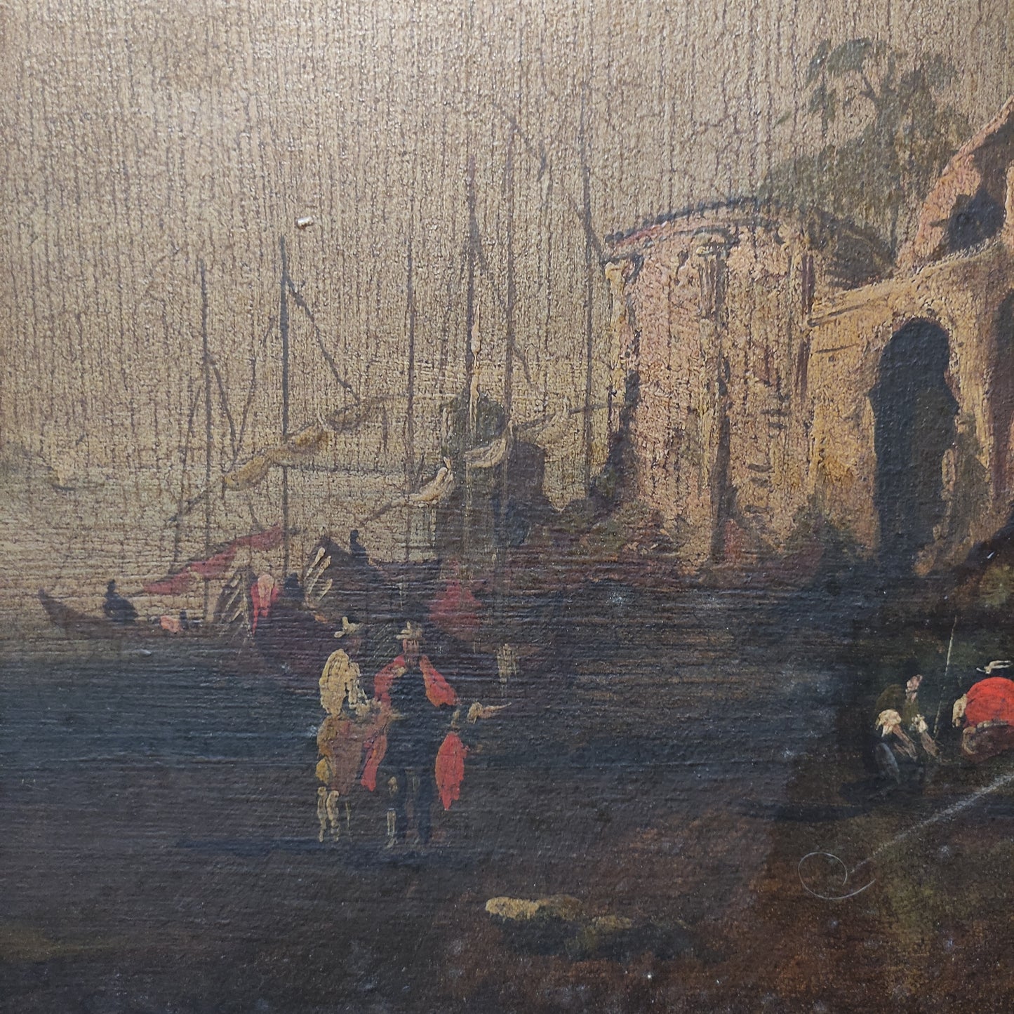 QUADRO ANTICO OLIO SU TELA – PAESAGGIO MARINO CON CASTELLO - XIX SECOLO 84x64 CM