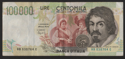 100000 LIRE CARAVAGGIO 2° TIPO LETTERA B 27/02/1995 BB