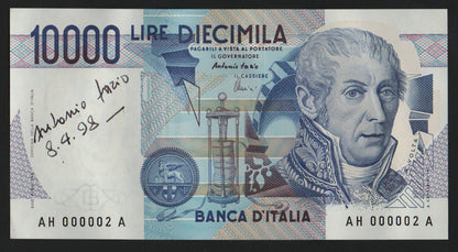 10000 LIRE VOLTA NUMERI PRIMI AUTOGRAFO FIRMATO FAZIO GOVERNATORE qFDS