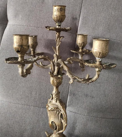 COPPIA DI CANDELABRI ANTICHI - ROCOCÒ IN OTTONE DORATO - DA COLLEZIONE