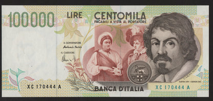 100000 LIRE CARAVAGGIO 2° TIPO SERIE SOSTITUTIVA XC 1995 SUP+