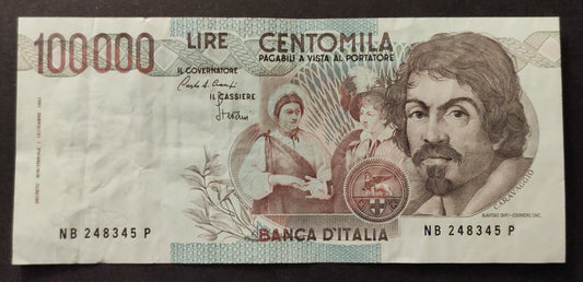 100000 LIRE CARAVAGGIO 1° TIPO LETTERA B 1985 BB+