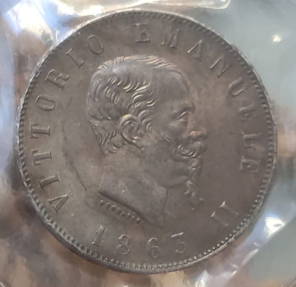 2 LIRE STEMMA 1863 (NAPOLI) PERIZIATA qFDC