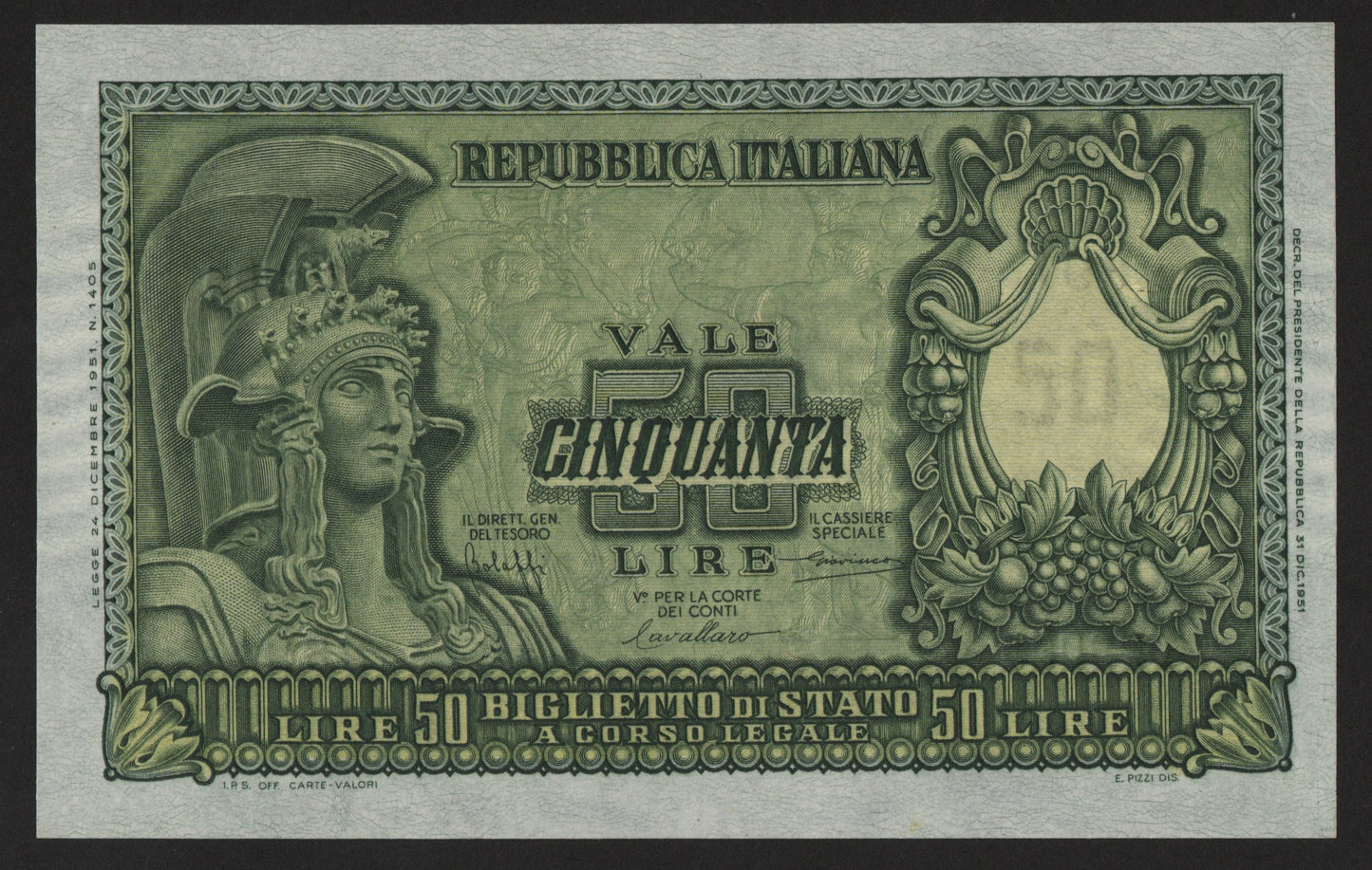 50 LIRE ITALIA ELMATA 31/12/1951 FDS