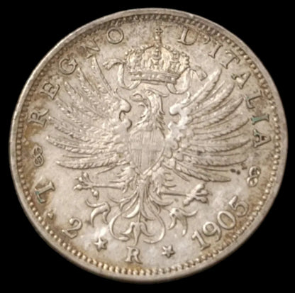 2 LIRE AQUILA SABAUDA 1905 MONETA IN ARGENTO REGNO D'ITALIA qSPL - Numismatica_ita
