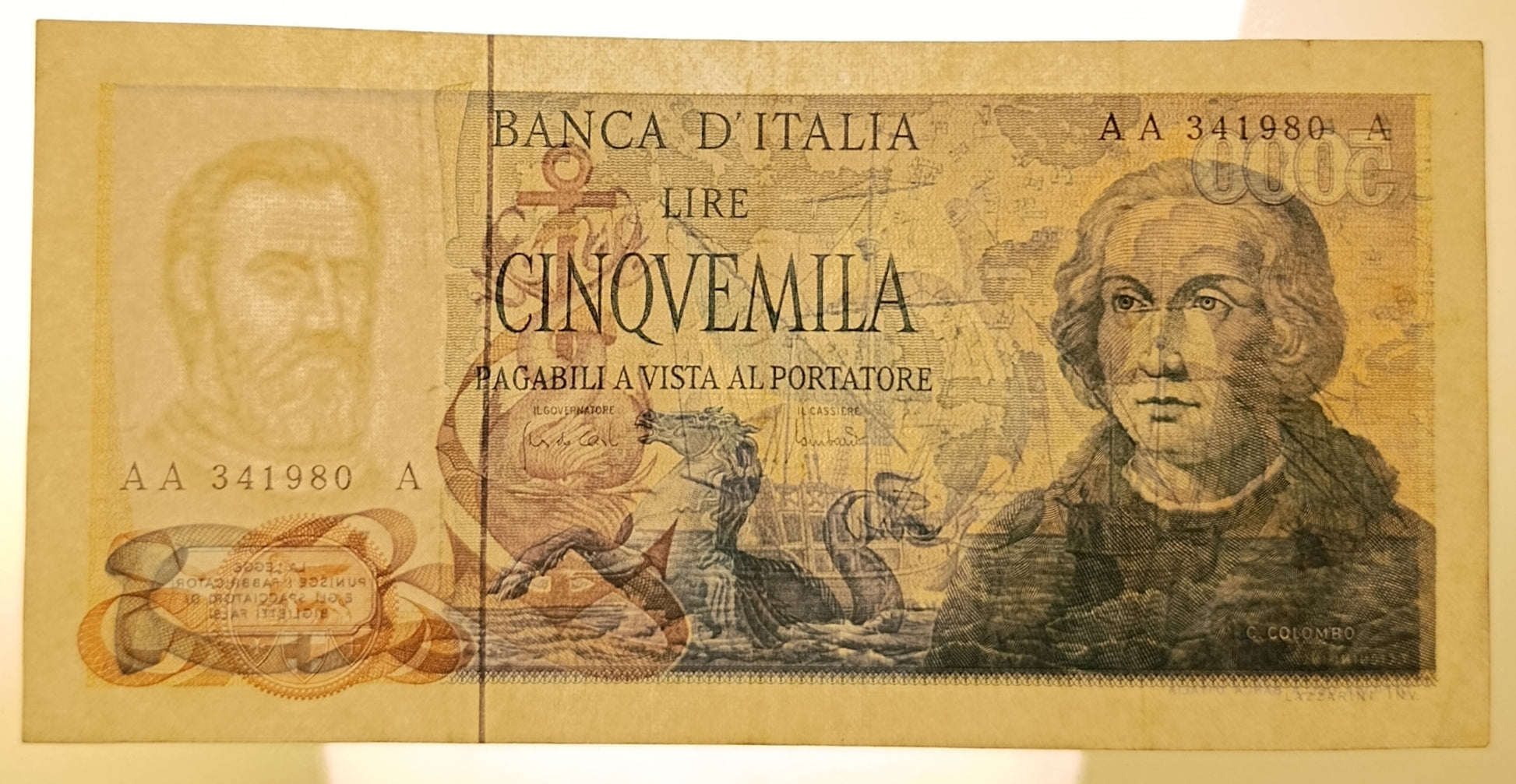 5000 LIRE COLOMBO 2° TIPO TRIPLA A 20/05/1971 BB+ - Numismatica_ita