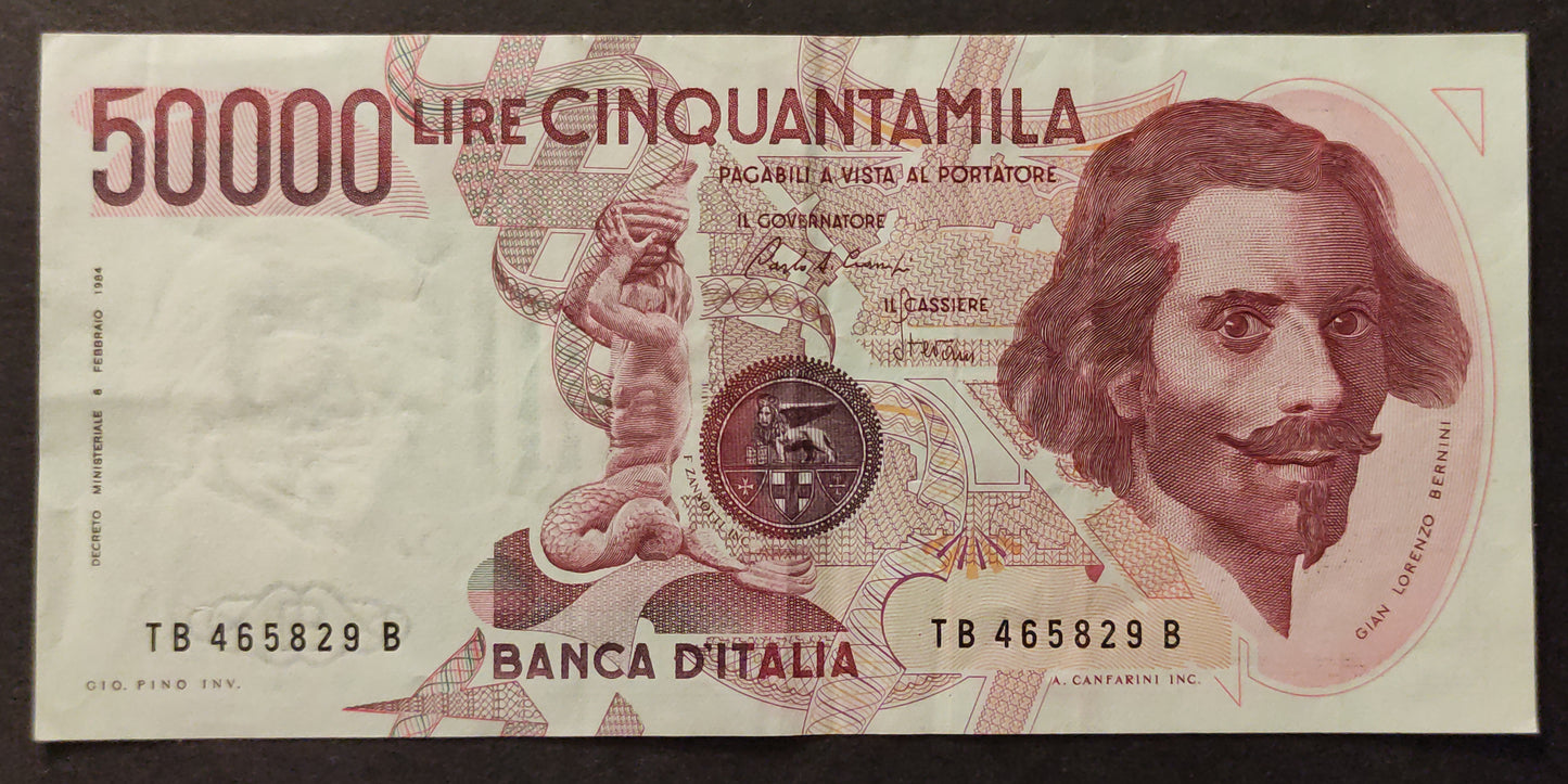 50000 LIRE BERNINI 1° TIPO LETTERA B 1985 qSPL