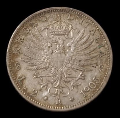 2 LIRE AQUILA SABAUDA 1905 MONETA IN ARGENTO REGNO D'ITALIA qSPL - Numismatica_ita