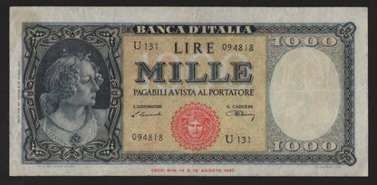 1000 LIRE ITALIA ORNATA DI PERLE (MEDUSA) 20/03/1947 BB