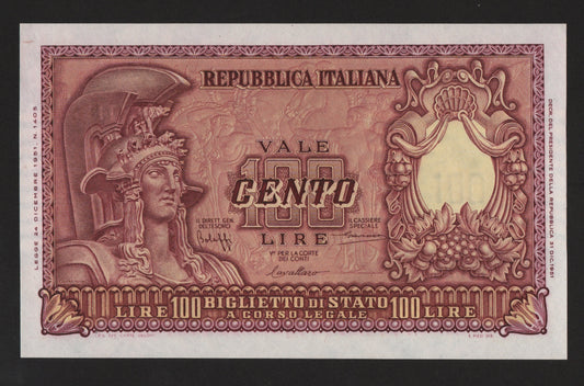 100 LIRE ITALIA ELMATA 31/12/1951 FDS