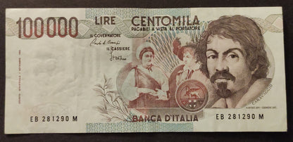 100000 LIRE CARAVAGGIO 1° TIPO LETTERA B 1985 qSPL