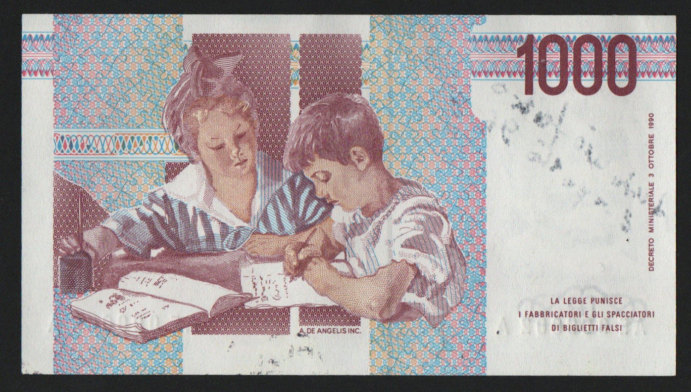1000 LIRE MONTESSORI NUMERI PRIMI AUTOGRAFO FIRMATO FAZIO GOVERNATORE qFDS