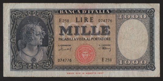 1000 LIRE ITALIA ORNATA DI PERLE (MEDUSA) 11/02/1949 BB