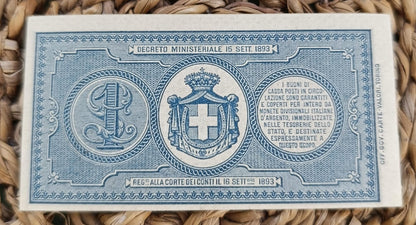 BUONO DI CASSA DA 1 LIRA UMBERTO I 15/09/1893 SPL+
