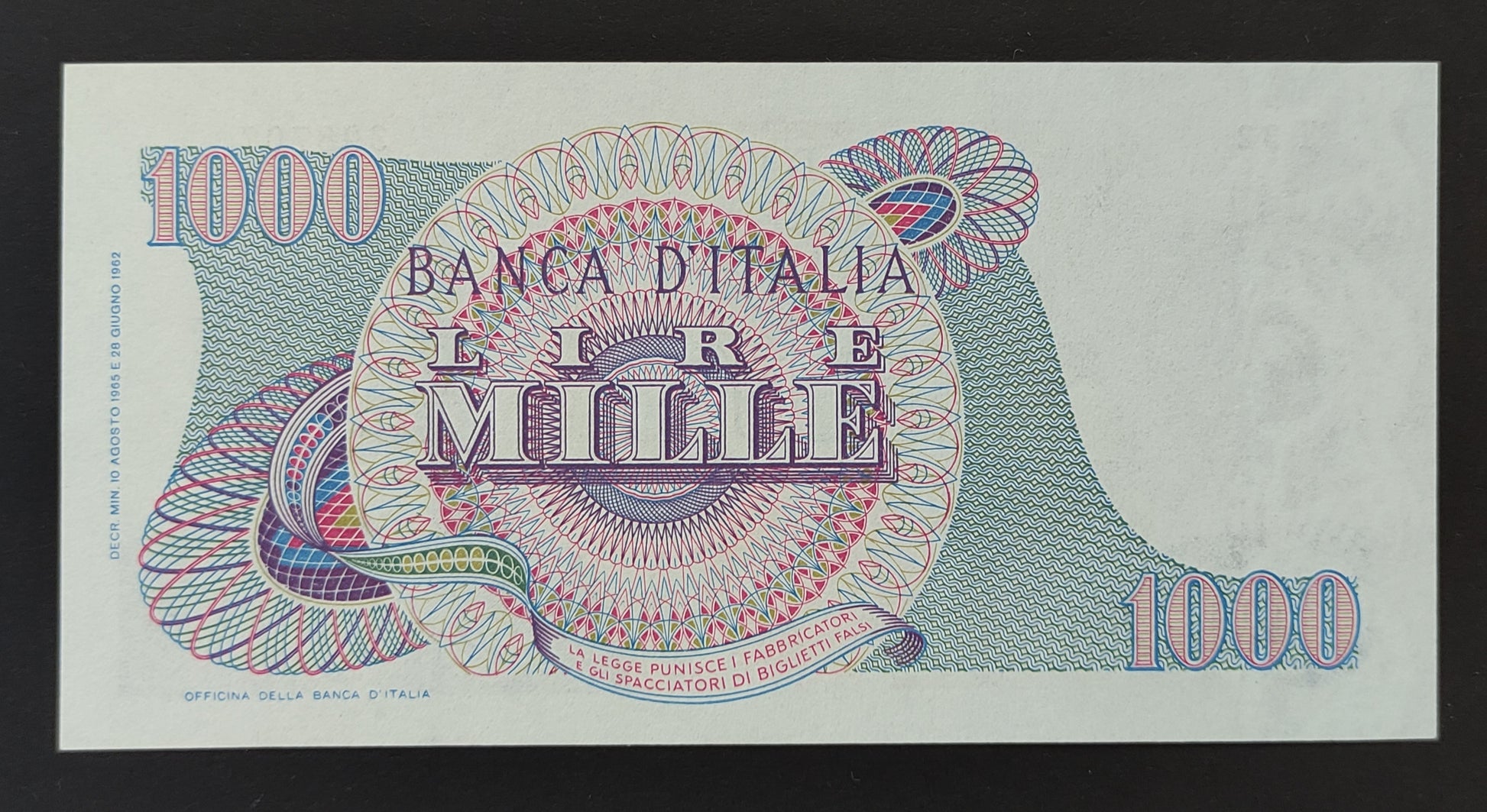 1000 LIRE VERDI 1° TIPO 10/08/1965 (FDS) - Numismatica_ita