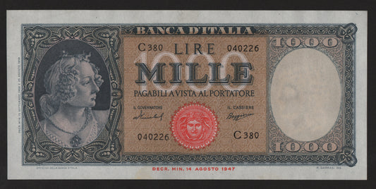 1000 LIRE ITALIA ORNATA DI PERLE (MEDUSA) 15/09/1959 SPL