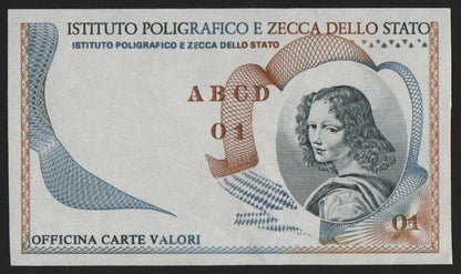 BANCONOTA SENZA STAMPA RETRO CAMPIONE SPECIMEN IPZS MODELLO VOLTO FEMMINILE SPL