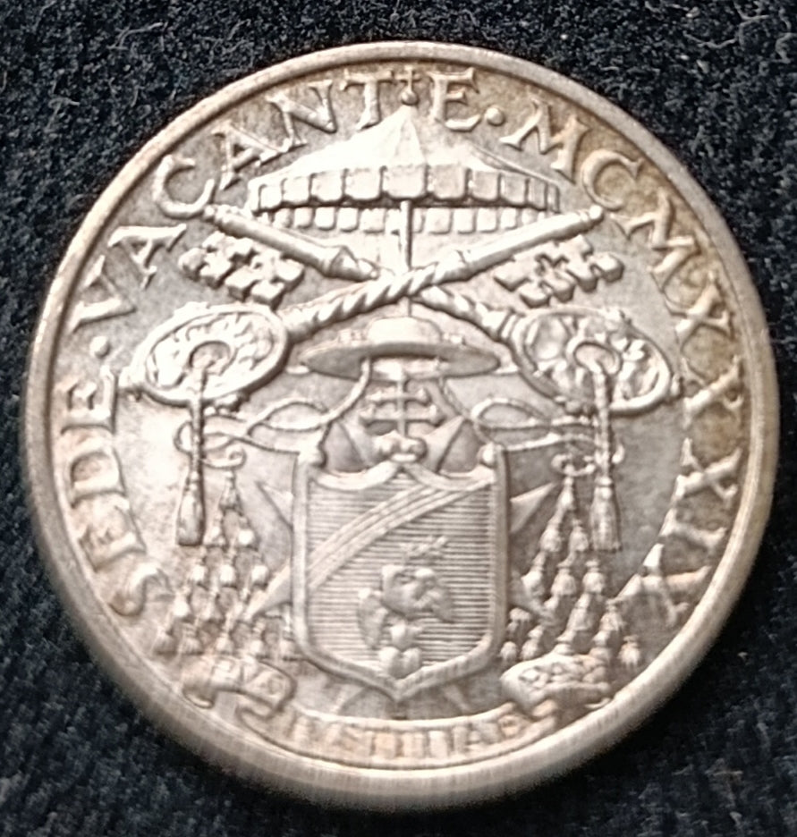 VATICANO SEDE VACANTE 5 LIRE 1939 ARGENTO FDC