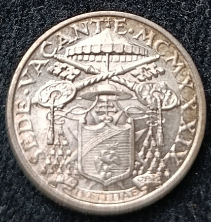 VATICANO SEDE VACANTE 5 LIRE 1939 ARGENTO FDC