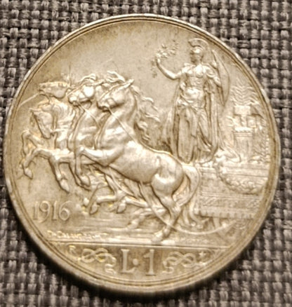 1 LIRA QUADRIGA BRIOSA 1916 MONETA REGNO D'ITALIA IN ARGENTO RARA SPL - Numismatica_ita