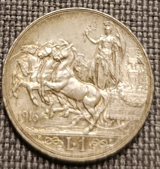 1 LIRA QUADRIGA BRIOSA 1916 MONETA REGNO D'ITALIA IN ARGENTO RARA SPL - Numismatica_ita