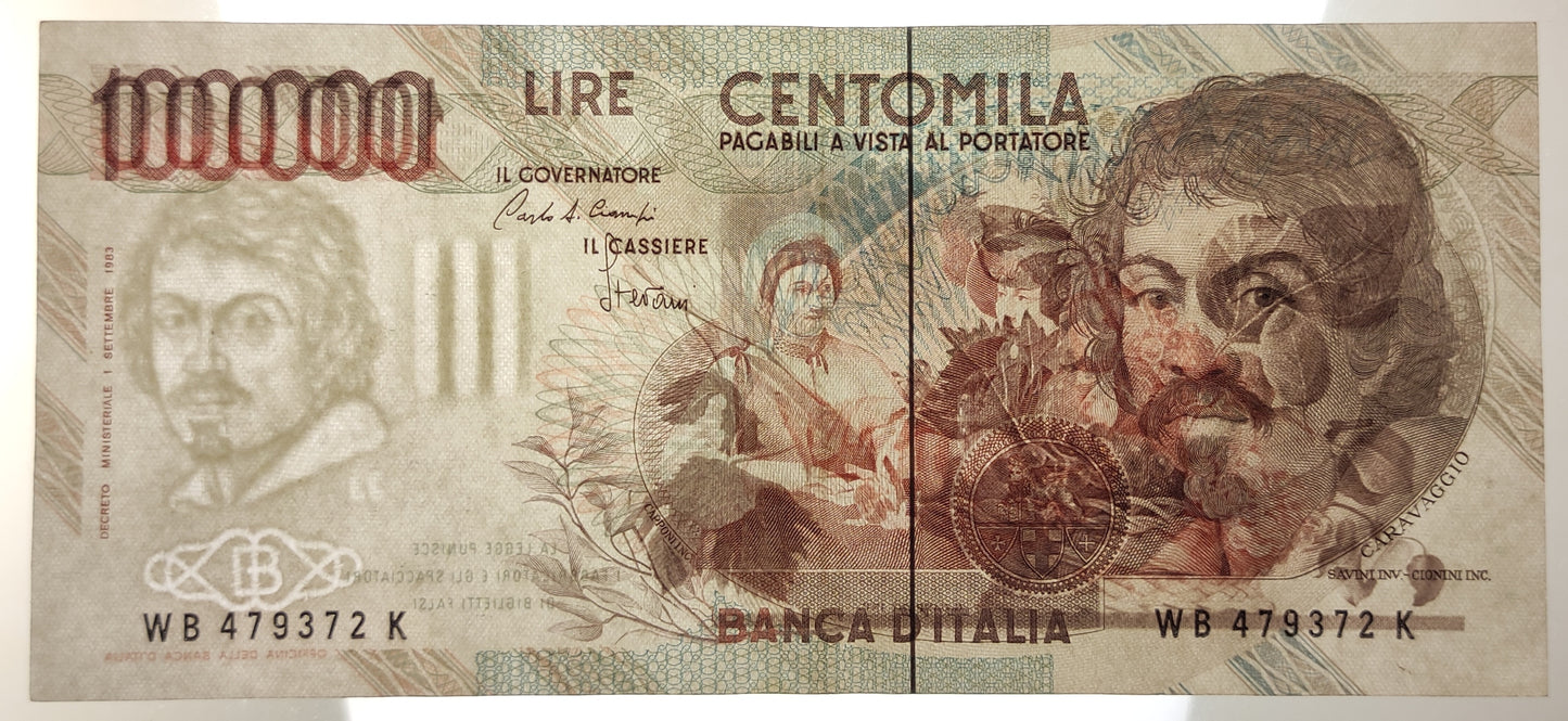 100000 LIRE CARAVAGGIO 1° TIPO LETTERA B 1985 SPL