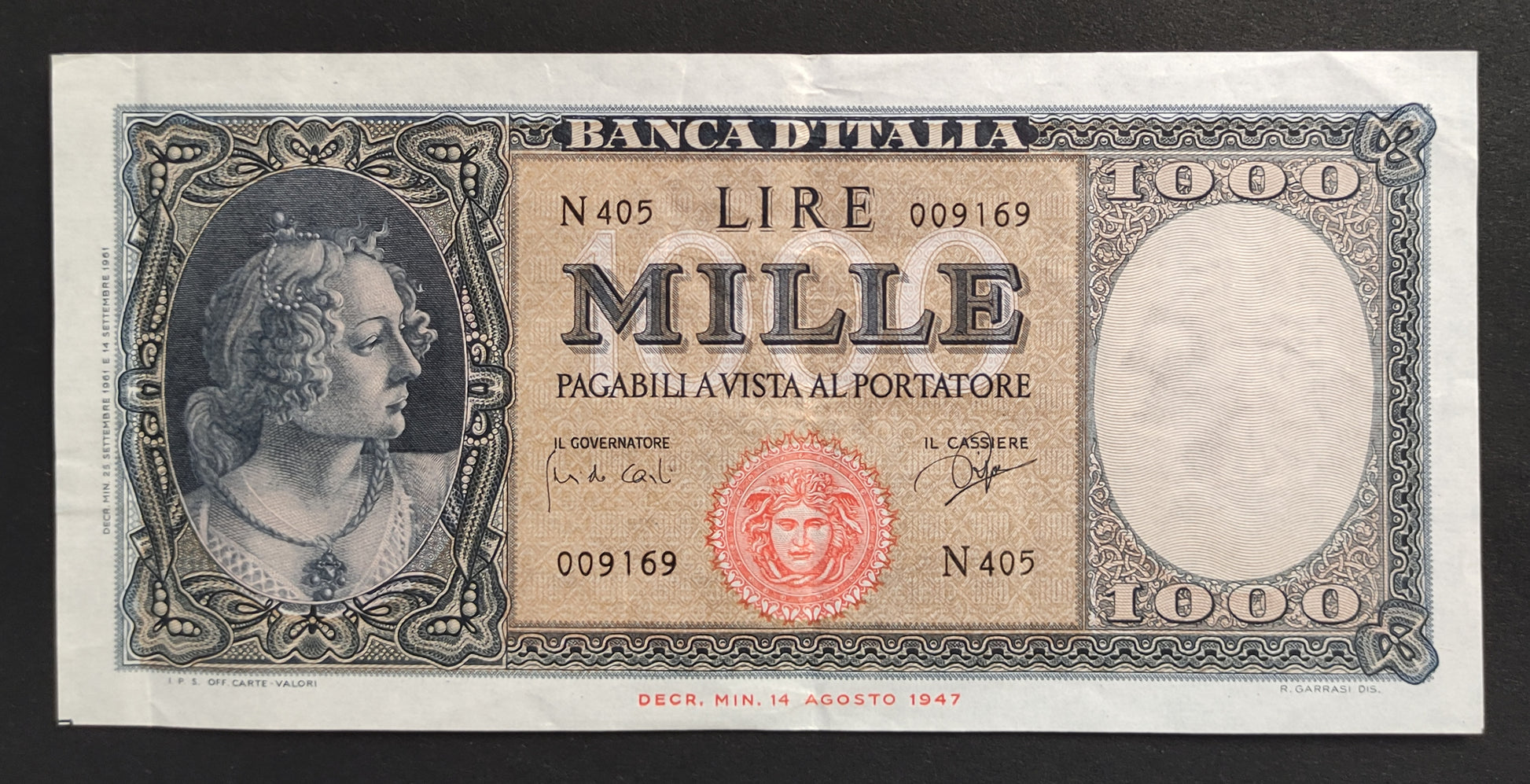 1000 LIRE ITALIA (MEDUSA) 25/09/1961 (qSPL) - Numismatica_ita