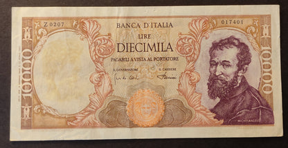 10000 LIRE MICHELANGELO FALSO D'EPOCA 04/01/1968 BB+