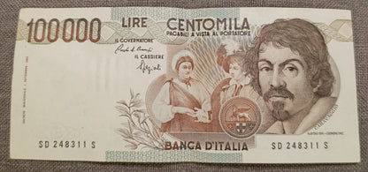 100000 LIRE CARAVAGGIO 1° TIPO LETTERA D 1990 SPL