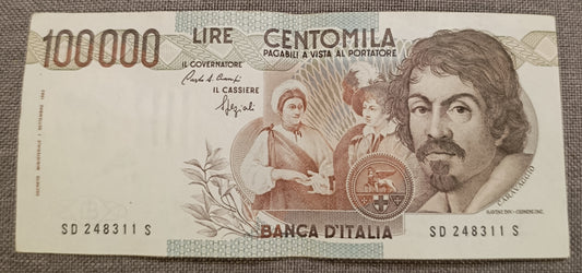 100000 LIRE CARAVAGGIO 1° TIPO LETTERA D 1990 SPL