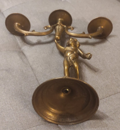 ANTICO CANDELABRO IN BRONZO CON PUTTO STILE NEOCLASSICO DA COLLEZIONE