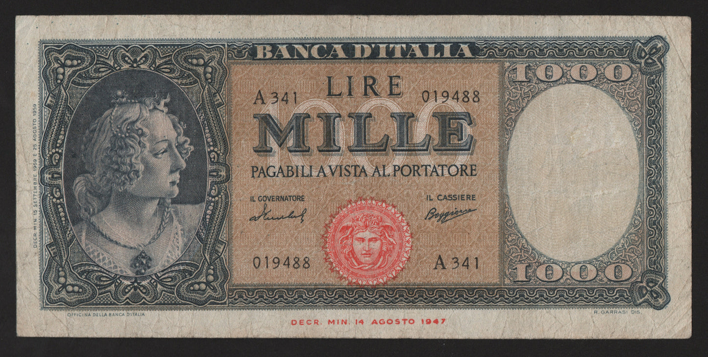 1000 LIRE ITALIA ORNATA DI PERLE (MEDUSA) 15/09/1959 BB