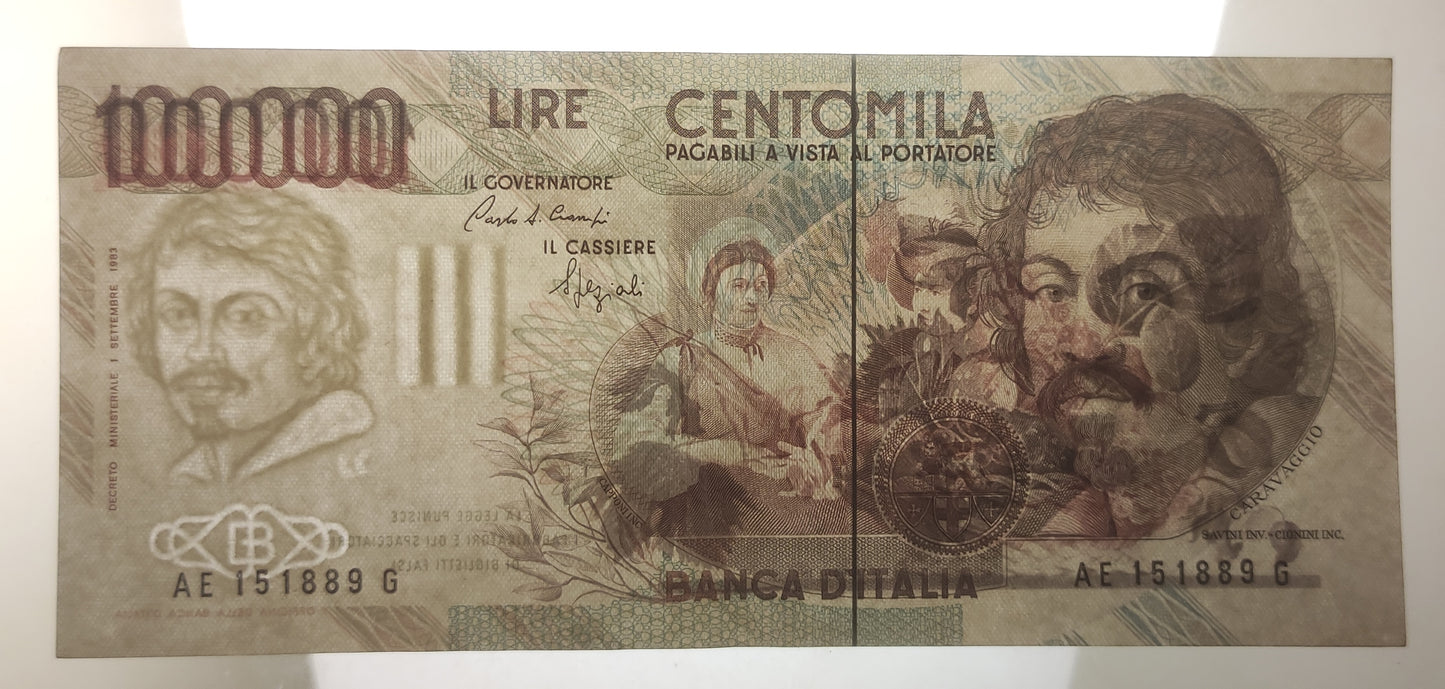 100000 LIRE CARAVAGGIO 1° TIPO LETTERA E 1992 qSPL