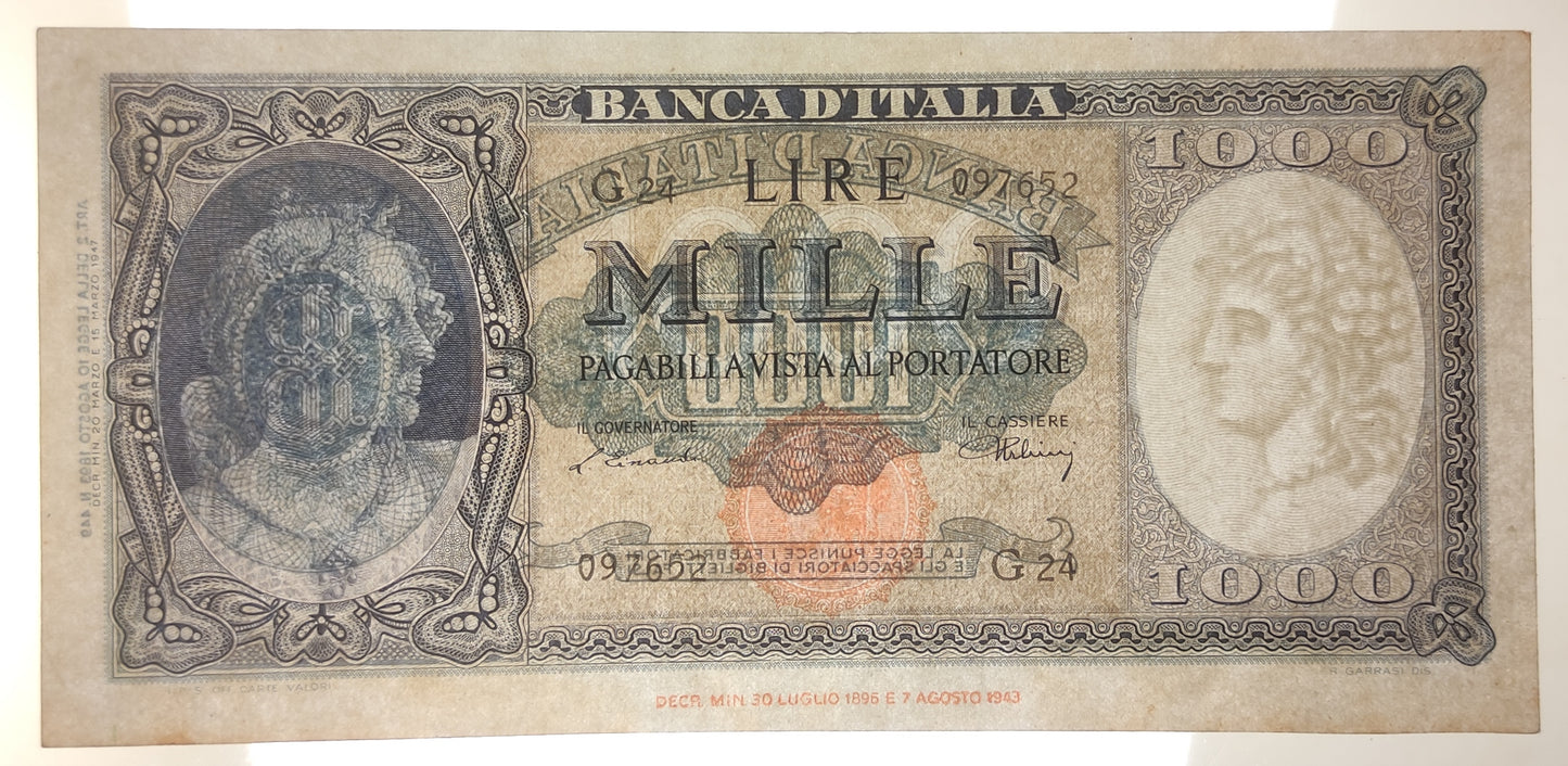 1000 LIRE ITALIA ORNATA DI PERLE (TESTINA) 20/03/1947 SPL