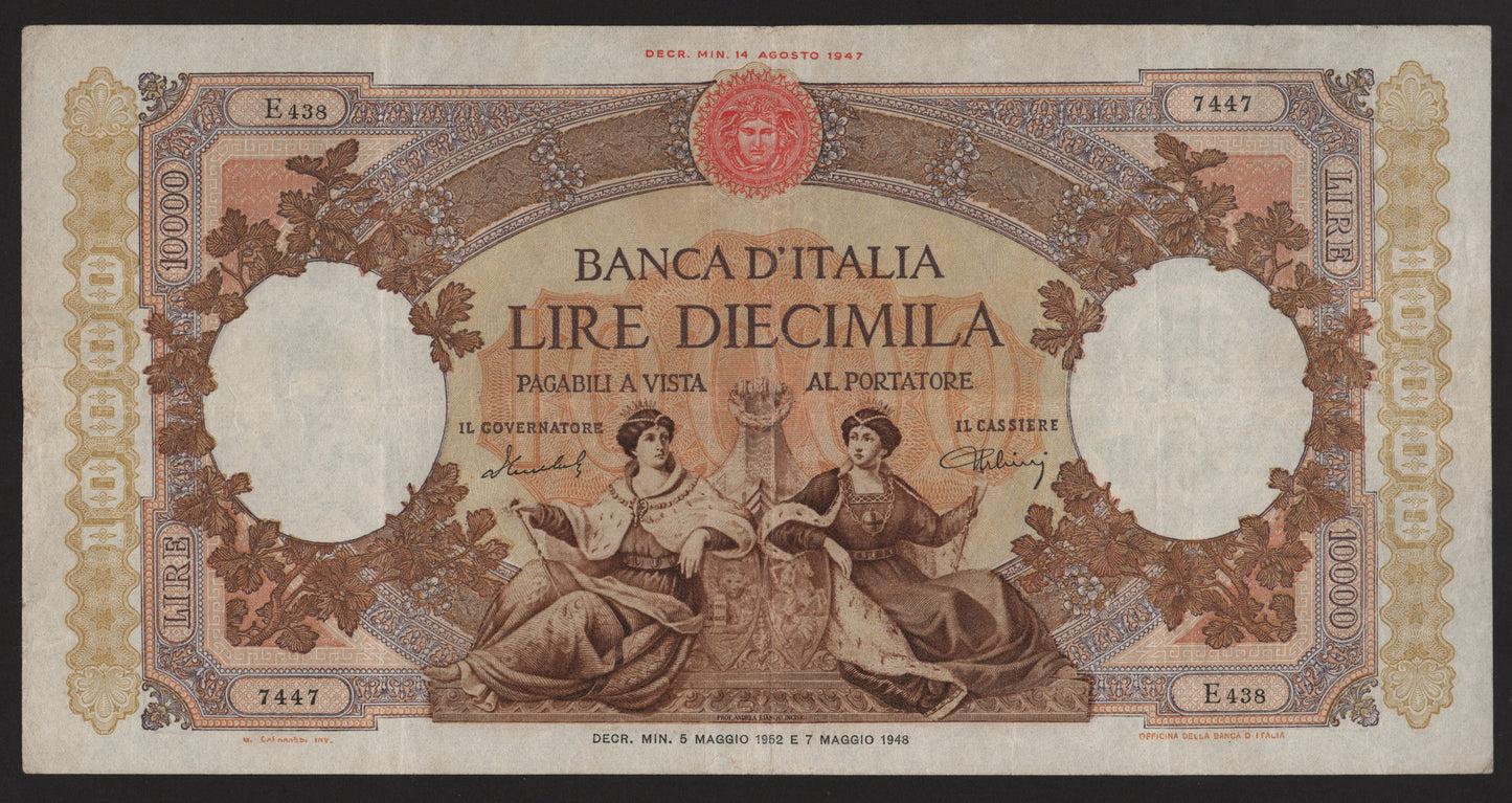 10000 LIRE REPUBBLICHE MARINARE REGINE DEL MARE 05/05/1952 BB