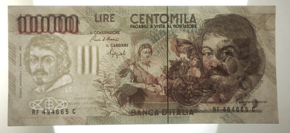 100000 LIRE CARAVAGGIO 1° TIPO LETTERA F 1993 SPL