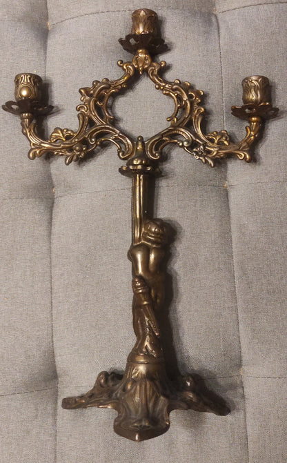 ANTICA COPPIA CANDELABRI BRONZO STILE ROCOCÒ XIX SECOLO 3 BRACCIA DA COLLEZIONE