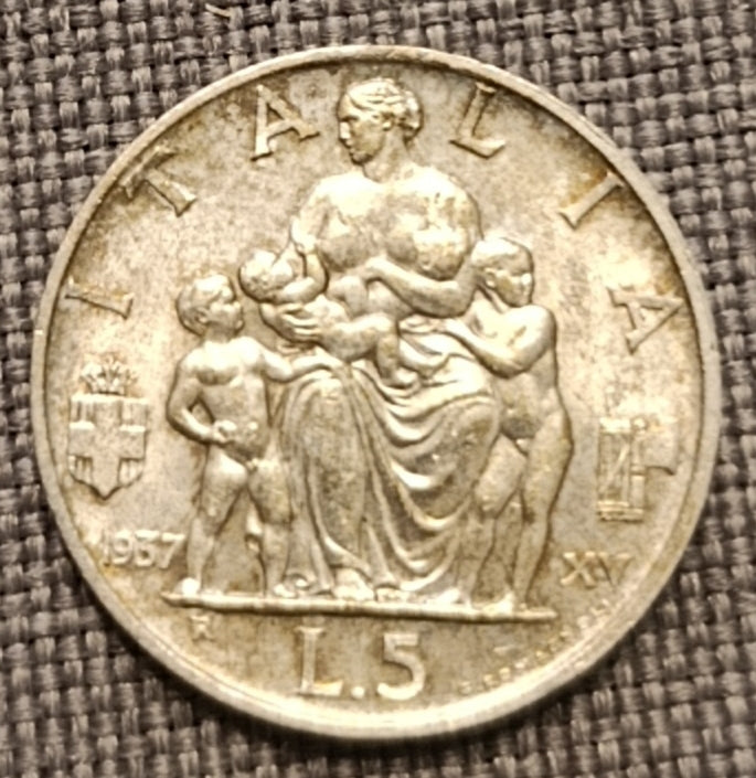 5 LIRE IMPERO 1937 qFDC MONETA IN ARGENTO REGNO D'ITALIA - Numismatica_ita