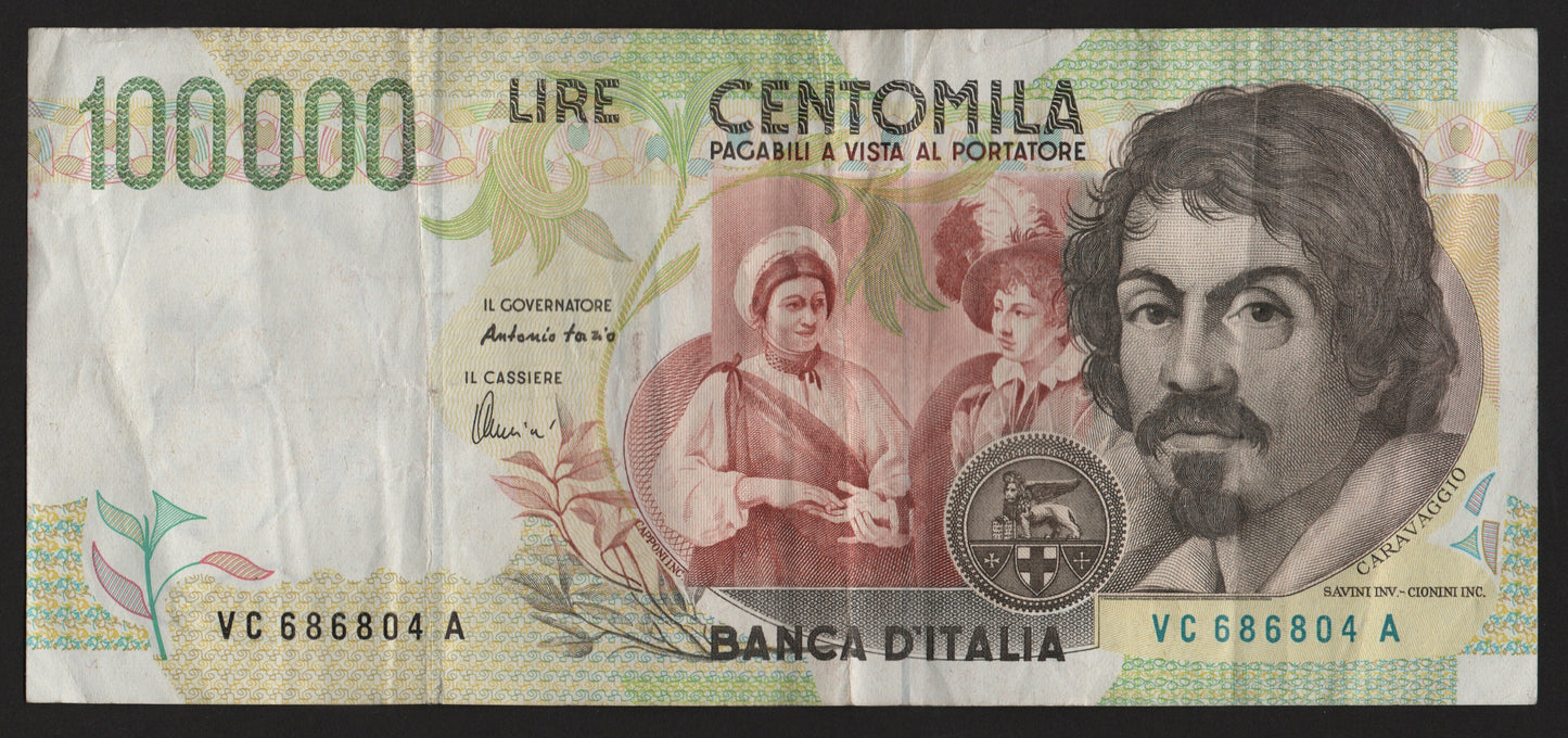 100000 LIRE CARAVAGGIO 2° TIPO LETTERA C 18/12/1995 BB